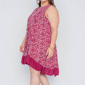 Plus Size Red White Floral Sleeveless Boho Dress